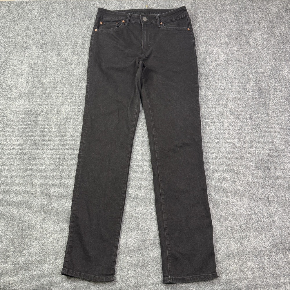 American Eagle Jeans Mens 32x36 Original Straight Black Dark Wash Stretch Denim